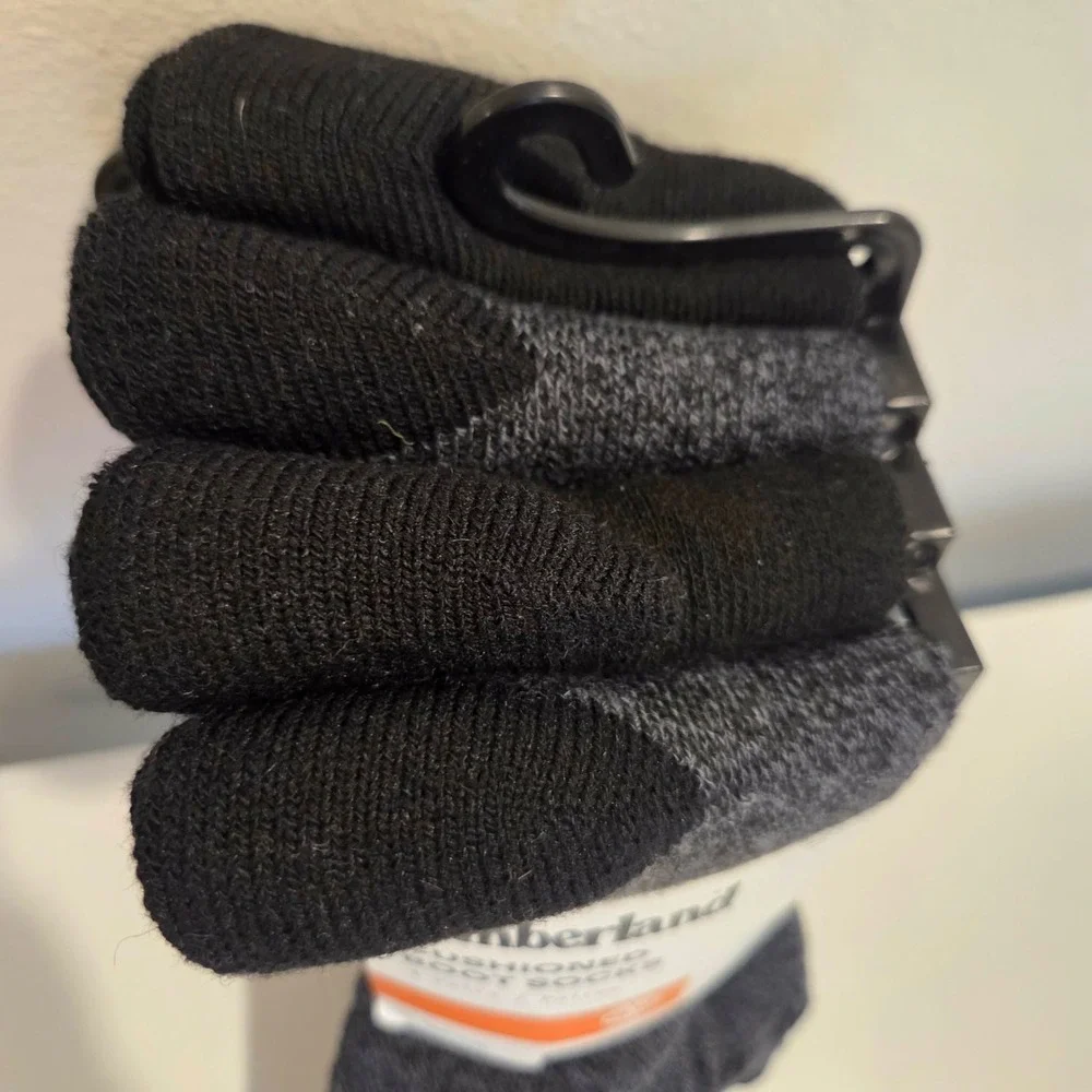 Timberland Mens Cushioned Boot Socks 4 Pairs Wool Blend  Black Size 9-12 NEW